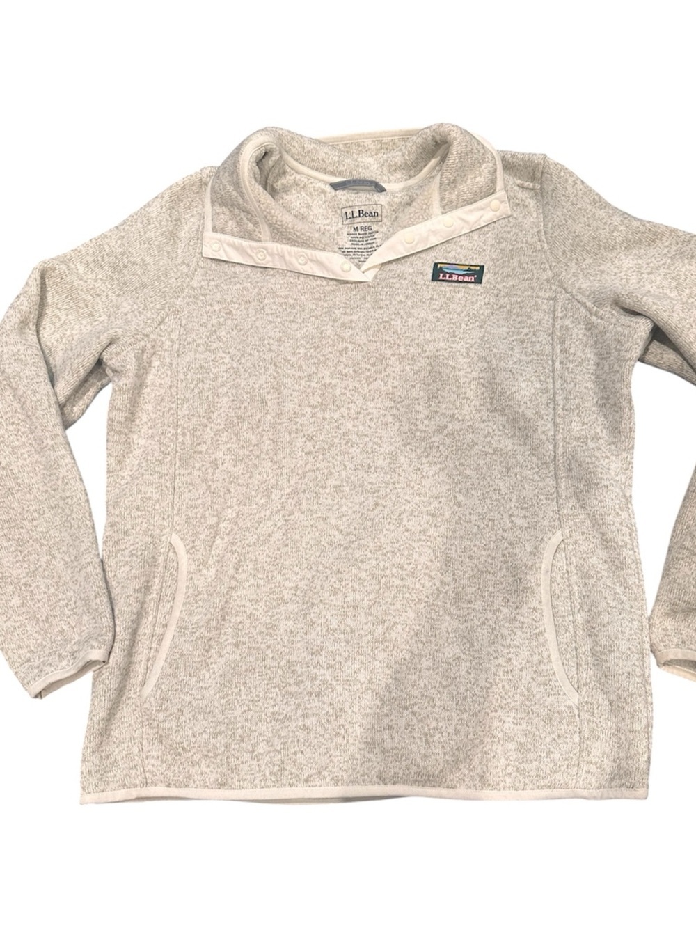 L.L.Bean Cream Heather Snap-Placket Pullover